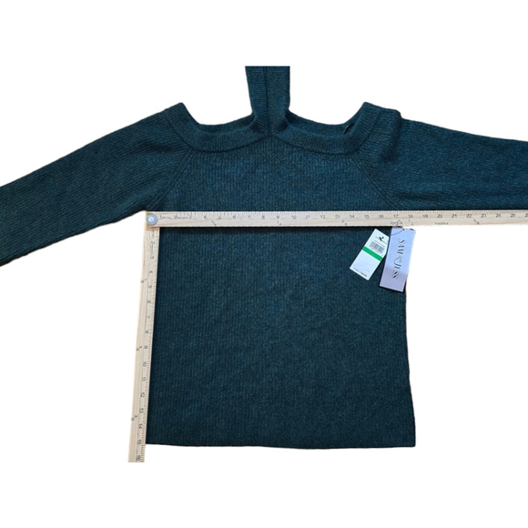 Women's Sam and Jess Long Sleeve Cold-Shoulder Sweater SZ Large Green MSRP $69 - Picture 3 of 7